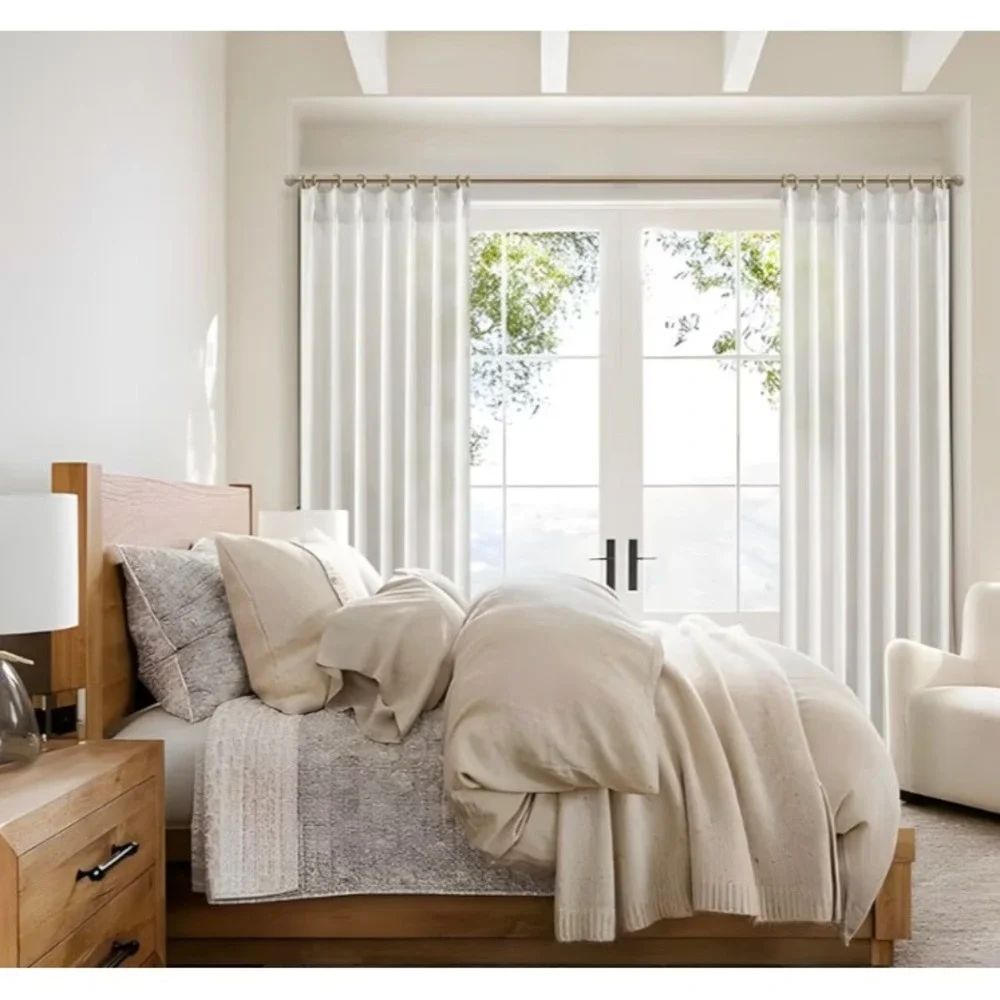 OVZME White Linen Pinch Pleated Curtains 40x72 Set of 2‎ Light Filtering 300gsm